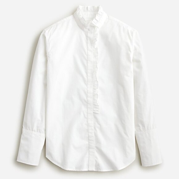 NWT J Crew Ruffle-trim garçon shirt in cotton poplin white Sz 4 BU626 - Picture 1 of 8
